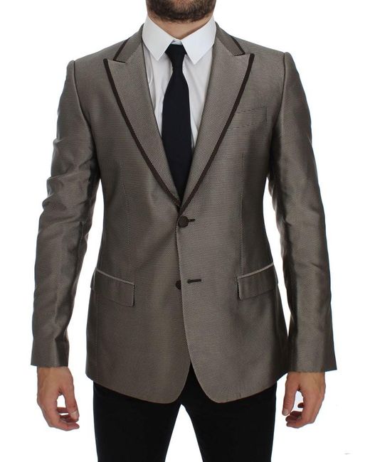 Dolce & Gabbana Black Slim Fit Silk Two Button Blazer for men