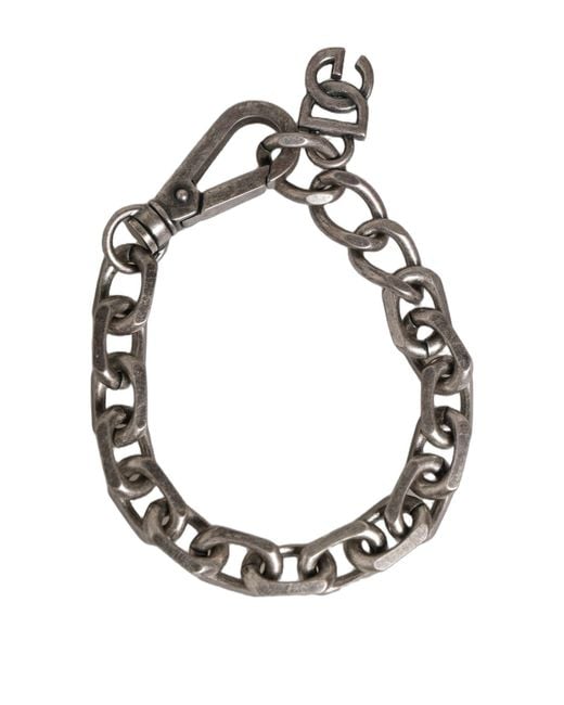 Dolce & Gabbana White Tone Heavy Chain Link Signature Dg Logo Bracelet Zamak Real Brass