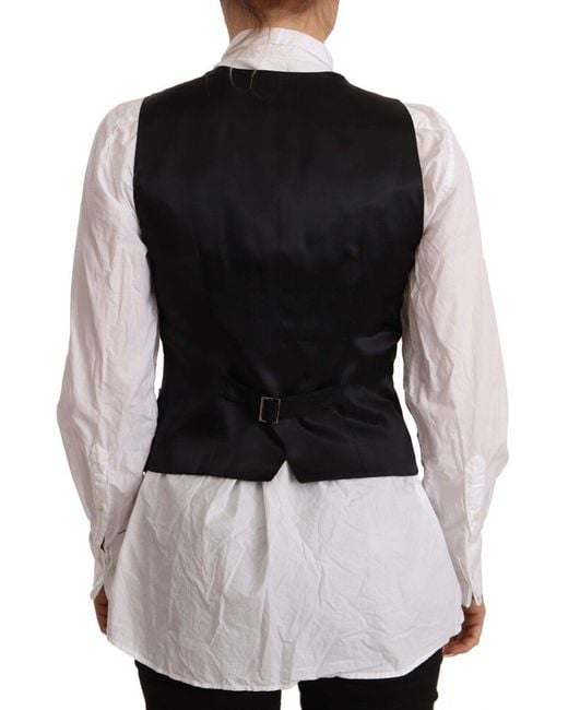 Dolce & Gabbana Black Button Down Sleeveless Vest Viscose Top