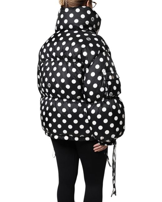 Dolce & Gabbana Black Polka Dot Full Zip Puffer Jacket
