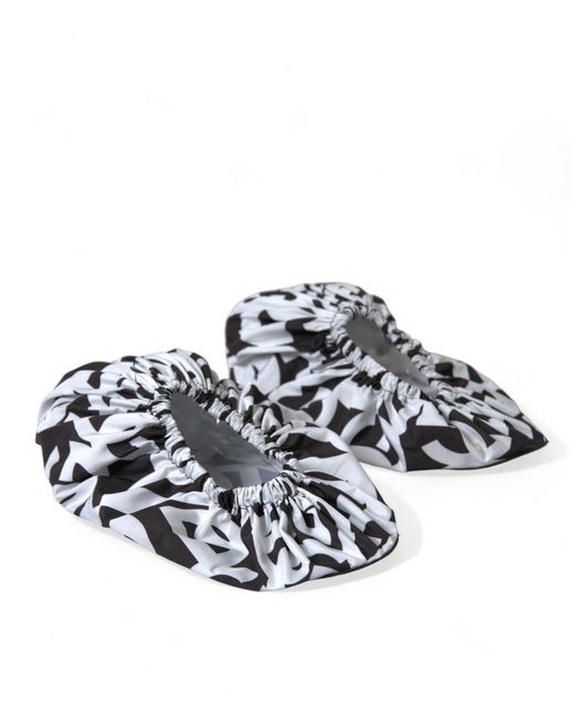 Dolce & Gabbana Black Logo Print Nylon Slip On Flats Shoes