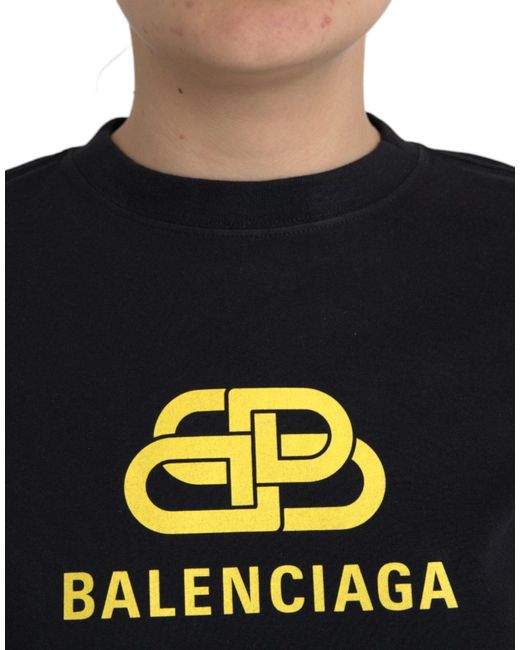 Balenciaga Black Cotton Crew Neck T-Shirt With Logo Print