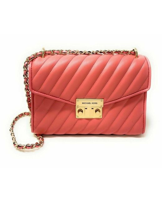 Michael Kors Rose Quilted Leather Flap Shoulder Bag in Red | Lyst