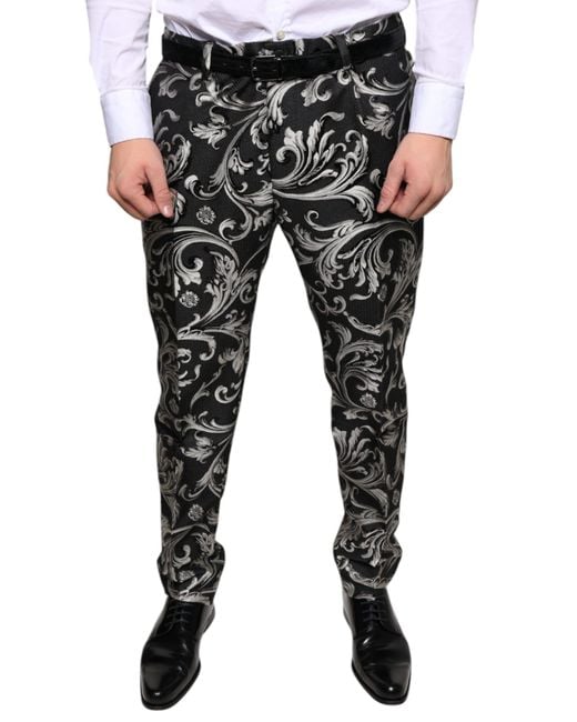 Dolce & Gabbana Black Jacquard Skinny Dress Pants for men