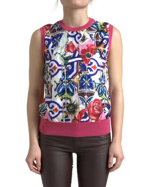 Dolce & Gabbana Red Floral Quilted Sleeveless Top