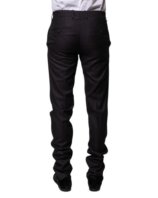 Dolce & Gabbana Black Wool Patterned Formal Pants for men