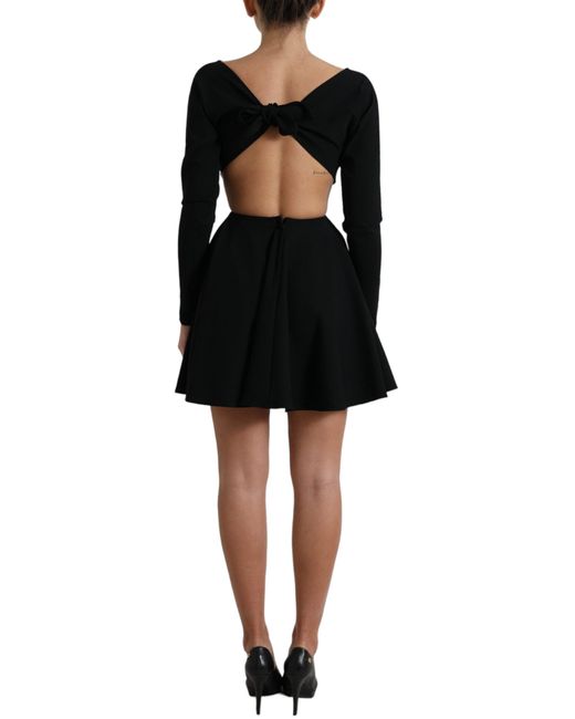Dolce & Gabbana Black Viscose Cut Out A-Line Long Sleeves Mini Dress