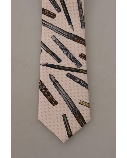Dolce & Gabbana Natural Pen Dots Print Silk Adjustable Neck Accessory Tie for men