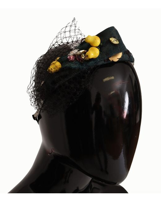 Dolce & Gabbana Silver Tiara Crystals Fruits Black Mesh Diadem Headband Silk