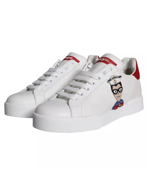 Dolce & Gabbana Metallic Patch Calfskin Nappa Portofino Sneakers Shoes And Calf Leather