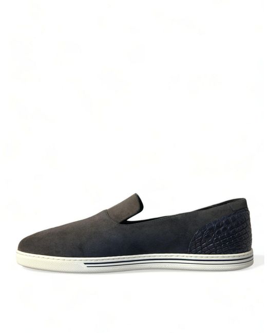 Dolce & Gabbana Black Blue Suede Caimanloafers Slippers Shoes for men