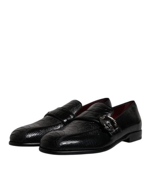 Dolce & Gabbana Black Exotic Leather Dg Logo Loafers Formal Dress Shoes for men