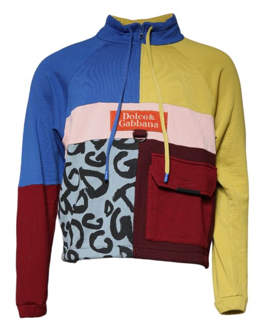 Dolce & Gabbana Blue Patchwork Sweatshirt Sweater for men