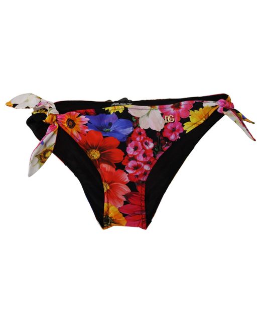 Dolce & Gabbana Black Floral Print Swimsuit Bikini Bottom Swimwear