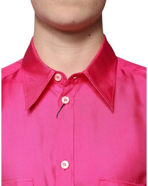 Dolce & Gabbana Pink Silk Collared Button Down Shirt for men