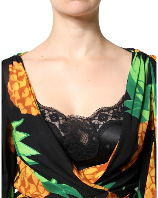 Dolce & Gabbana Black Pineapple Print Wrap Dress