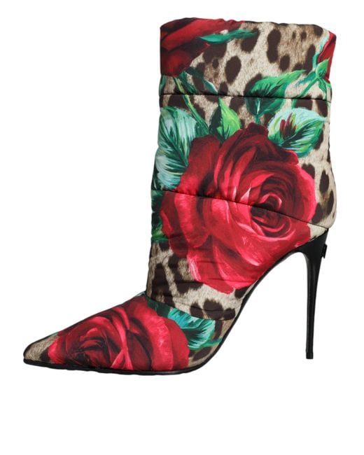 Dolce & Gabbana Green Leopard Rose Mid Calf Boots Shoes