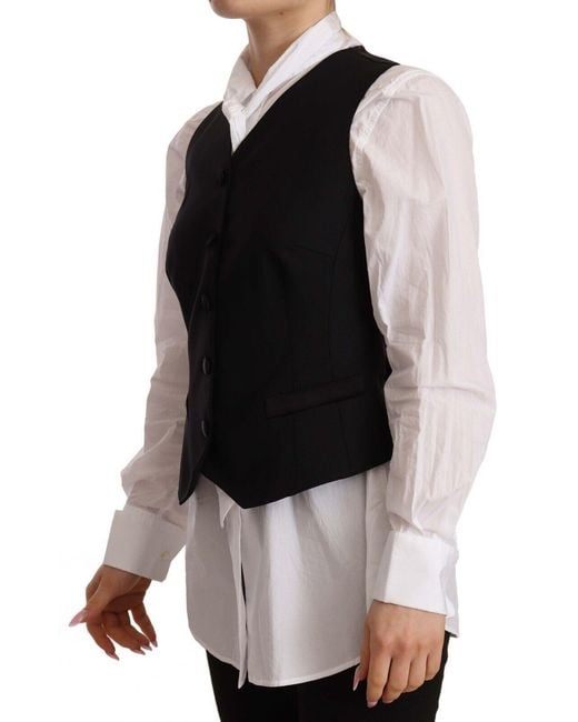 Dolce & Gabbana Black Button Down Sleeveless Vest Viscose Top