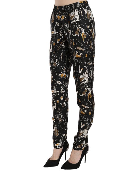Dolce & Gabbana Black Musical Instrument Print Casual Trousers