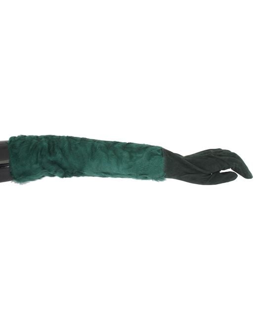Dolce & Gabbana Green Leather Xiangao Fur Elbow Gloves