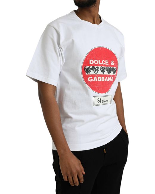 Dolce & Gabbana White Amor Heart Cotton Crewneck Short Sleeve T-Shirt for men