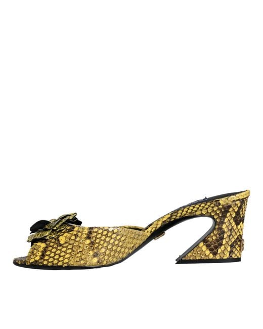 Dolce & Gabbana Yellow Leather Block Heels Slides Shoes Python