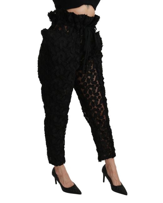 Dolce & Gabbana Dolce Gabbana Black Floral Lace Tapered High Waist Pants