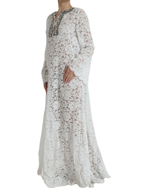 Dolce & Gabbana Gray Lace Crystal Embellished Shift Dress