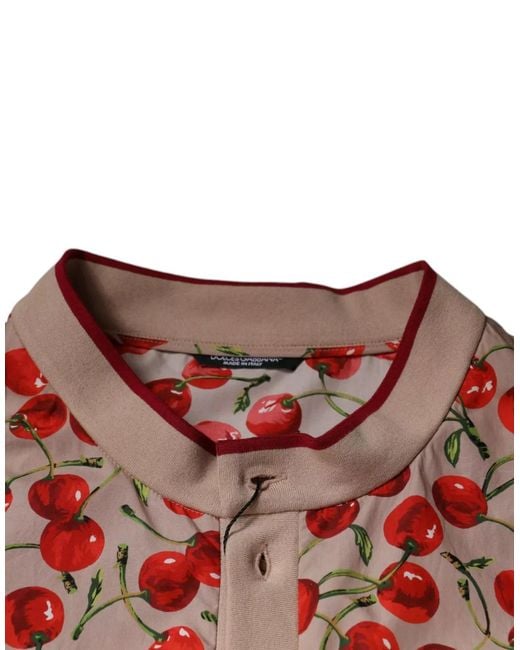 Dolce & Gabbana Red Cherry Nylon Buttoned Casual Shirt for men