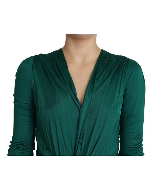 Dolce & Gabbana Green Fitted Silhouette Midi Viscose Dress