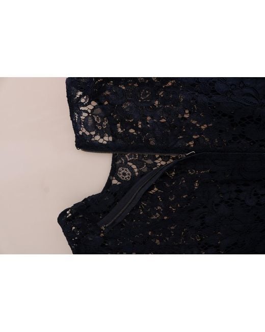 Dolce & Gabbana Black Dolce Gabbana Blue Taormina Floral Lace Sheath Dress