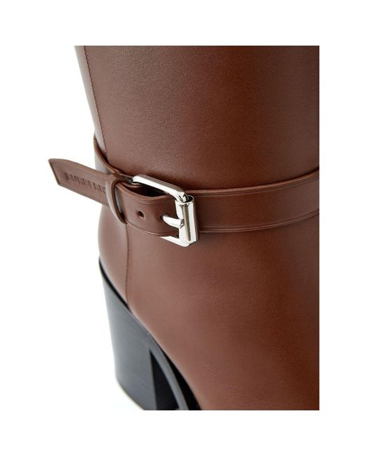 Burberry Brown Leather Buckle Boots Midcalf Style