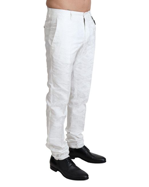 Dolce & Gabbana White Elegant Brocade Dress Pants for men