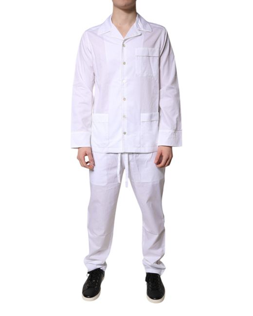 Dolce & Gabbana White Cotton Shirt Pants Pajama Set Sleepwear for men