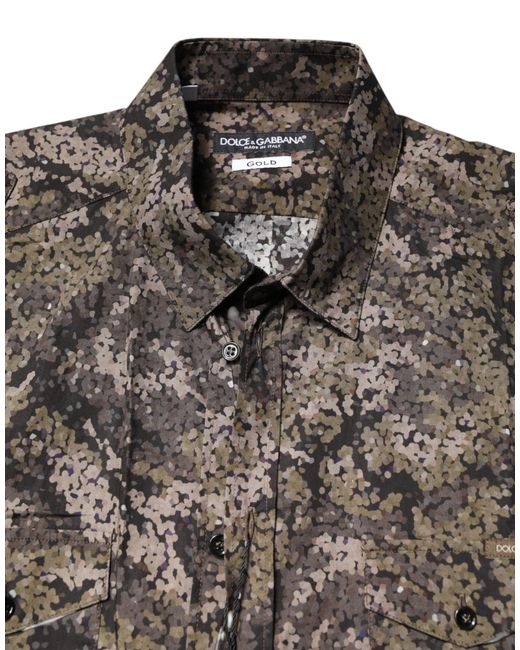 Dolce & Gabbana Black Camouflage Button Down Shirt for men