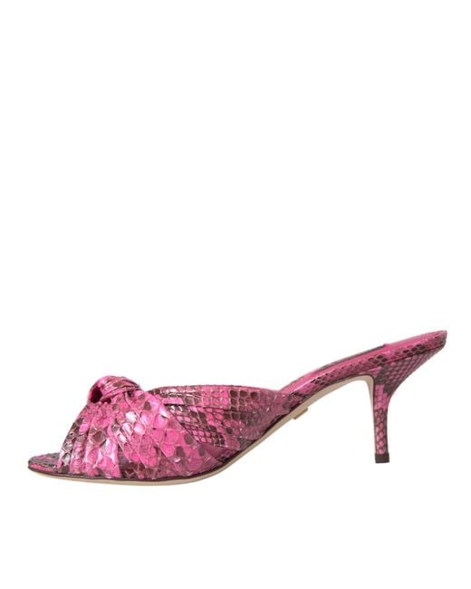 Dolce & Gabbana Pink Exotic Leather Kitten Heels Slides Shoes Python