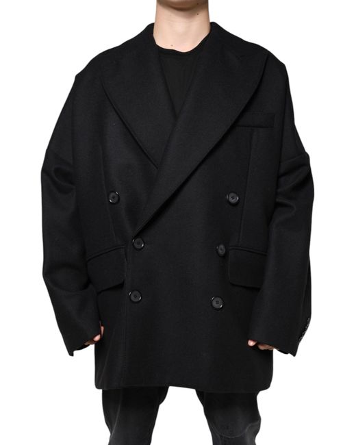 Dolce & Gabbana Black Wool Double Breasted Coat Jacket for men