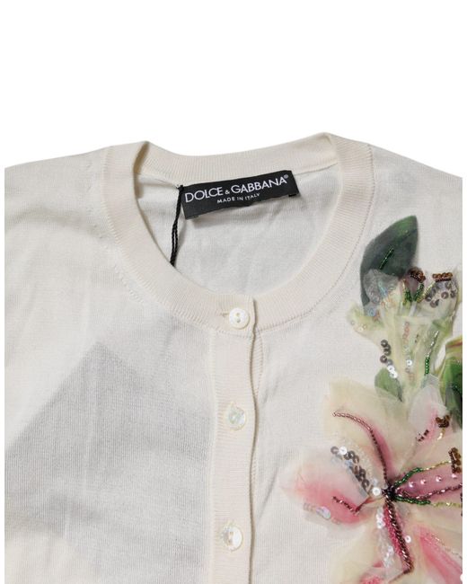 Dolce & Gabbana Gray Floral Silk Embellished Cardigan Sweater