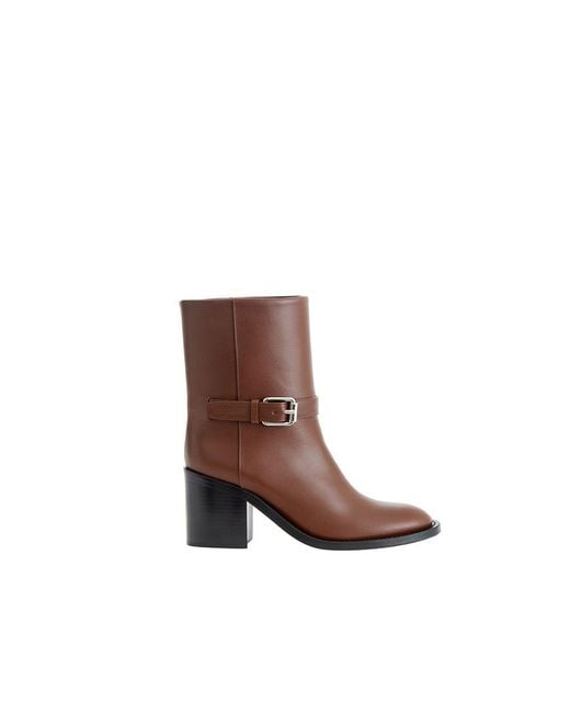 Burberry Brown Leather Buckle Boots Midcalf Style