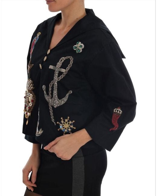Dolce & Gabbana Black Crystal Mamma Sicily Jacket Cotton Clothing