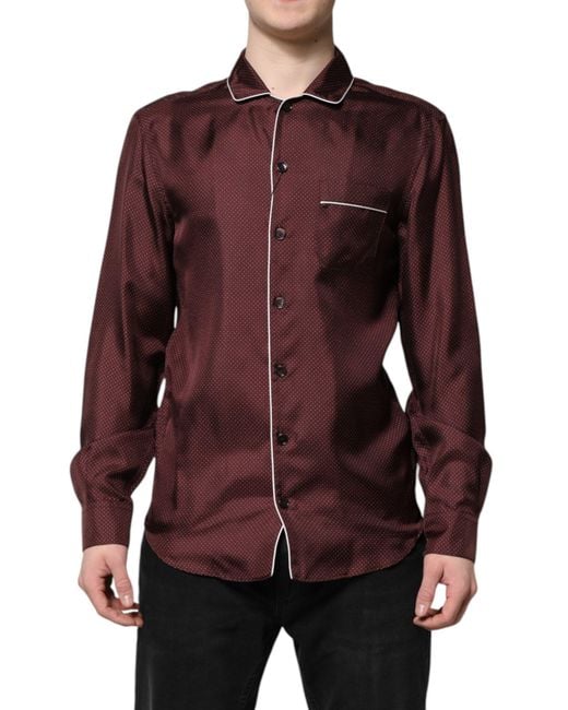Dolce & Gabbana Purple Silk Dotted Long Sleeves Shirt for men