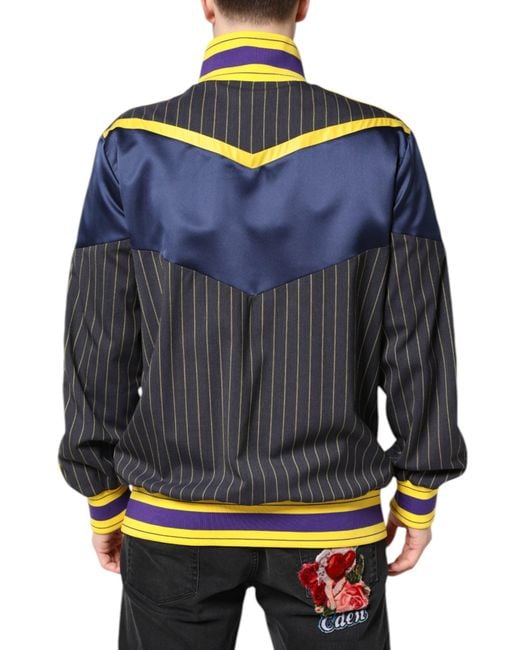 Dolce & Gabbana Blue Striped Logo Full Zip Bomber Jacket for men
