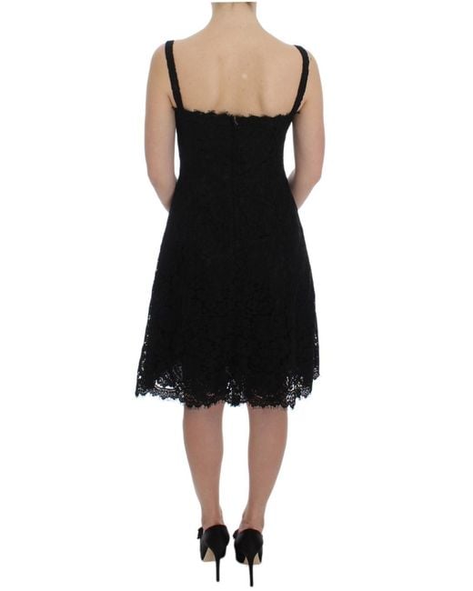 Dolce & Gabbana Black Floral Lace Shift Knee Length Dress