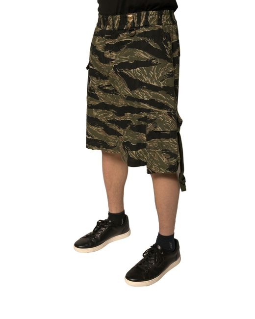 Dolce & Gabbana Black Tiger Print Cargo Shorts for men