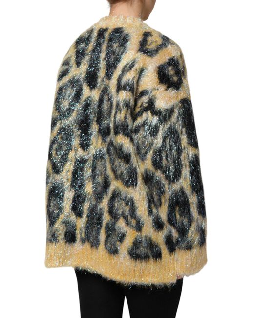 Dolce & Gabbana Gray Leopard Mohair Crew Neck Sweater