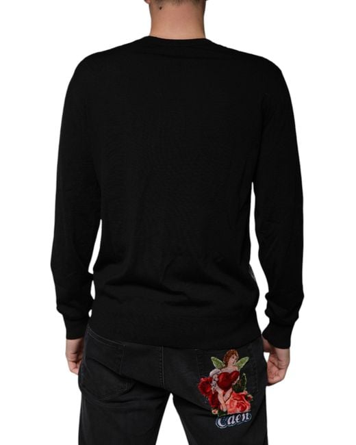 Dolce & Gabbana Black Logo Wool V-Neck Pullover Sweater for men