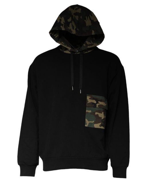 Dolce & Gabbana Black Camouflage Hooded Sweatshirt Sweater for men