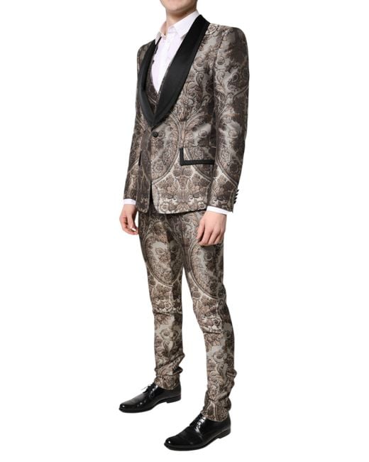 Dolce & Gabbana Black Jacquard Single Breasted 3 Piece Suit for men