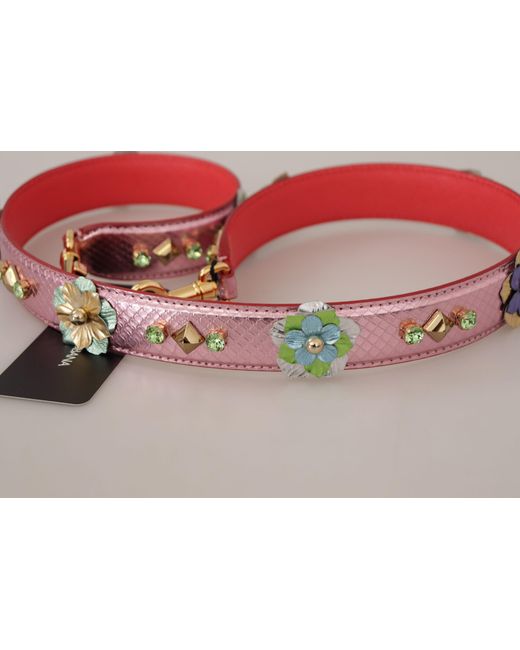 Dolce & Gabbana Red Metallic Leather Studded Shoulder Strap