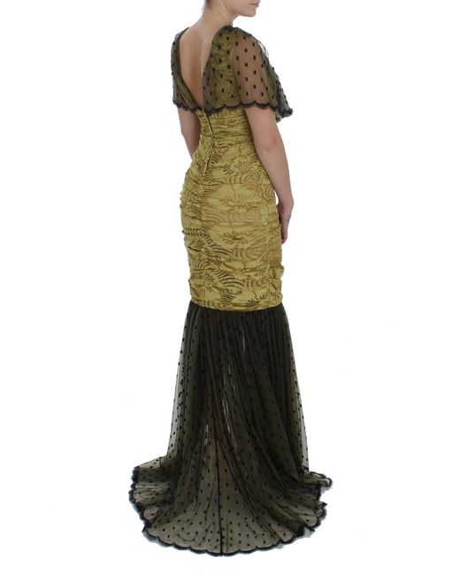 Dolce & Gabbana Green Floral Lace Ricamo Gown Dress